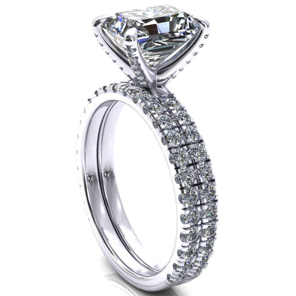 Alessi Radiant Moissanite 4 Claw Prong 3/4 Micro Pave Engagement Ring-FIRE & BRILLIANCE