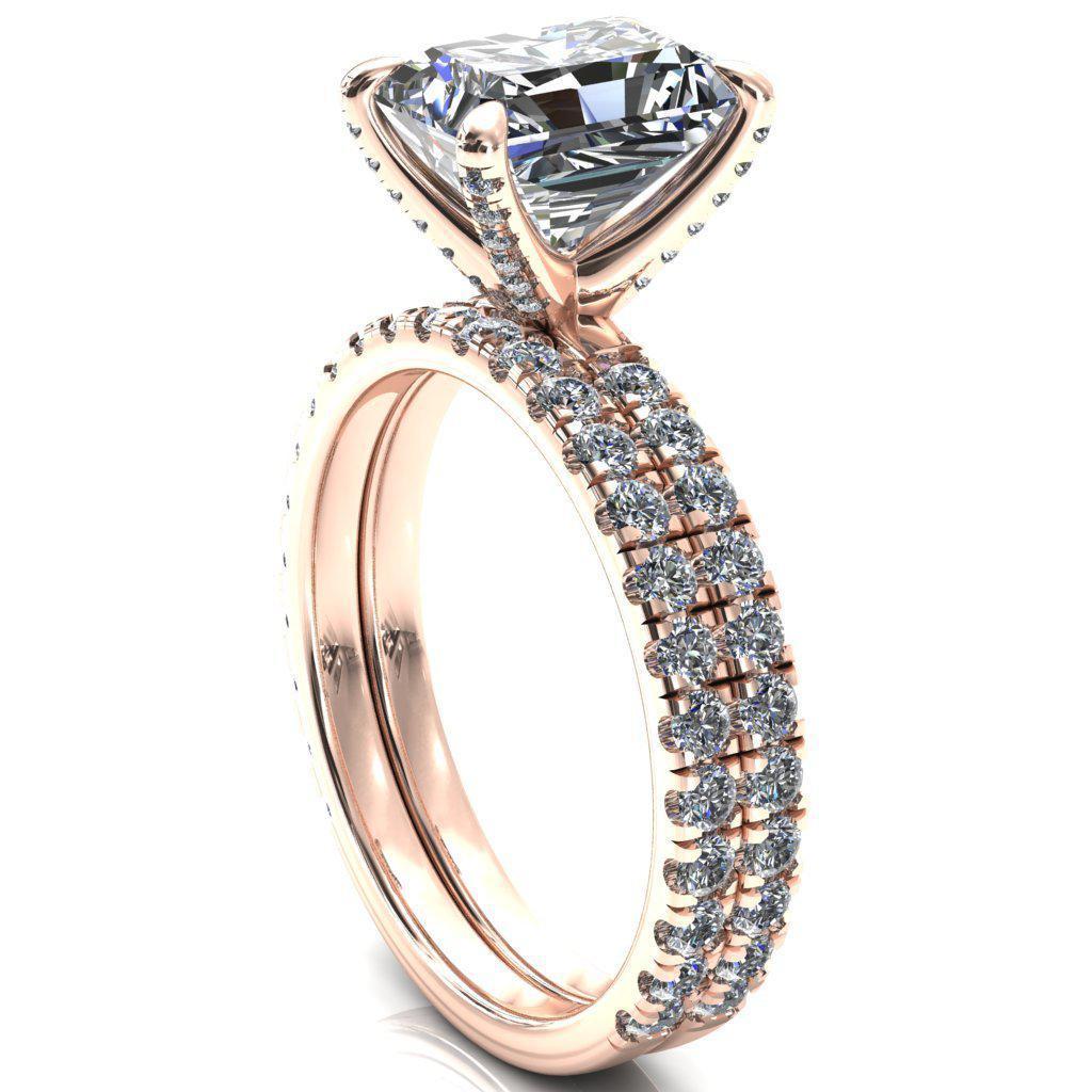 Alessi Radiant Moissanite 4 Claw Prong 3/4 Micro Pave Engagement Ring-FIRE & BRILLIANCE