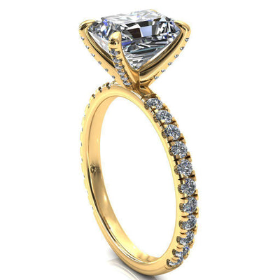 Alessi Radiant Moissanite 4 Claw Prong 3/4 Micro Pave Engagement Ring-FIRE & BRILLIANCE