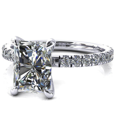 Alessi Radiant Moissanite 4 Claw Prong 3/4 Micro Pave Engagement Ring-FIRE & BRILLIANCE