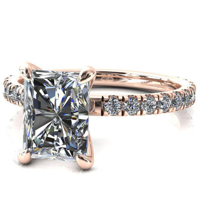 Alessi Radiant Moissanite 4 Claw Prong 3/4 Micro Pave Engagement Ring-FIRE & BRILLIANCE