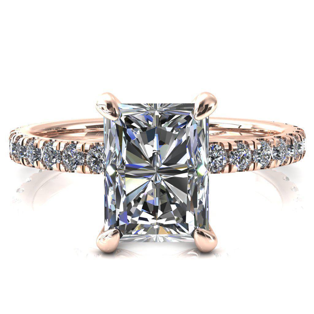 Alessi Radiant Moissanite 4 Claw Prong 3/4 Micro Pave Engagement Ring-FIRE & BRILLIANCE