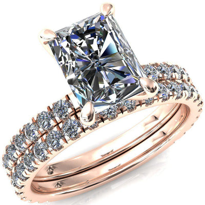 Alessi Radiant Moissanite 4 Claw Prong 3/4 Micro Pave Engagement Ring-FIRE & BRILLIANCE