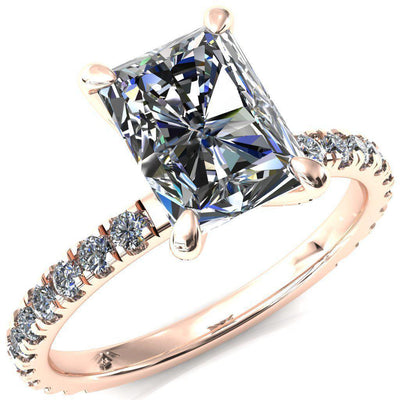 Alessi Radiant Moissanite 4 Claw Prong 3/4 Micro Pave Engagement Ring-FIRE & BRILLIANCE