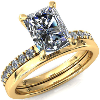 Alessi Radiant Moissanite 4 Claw Prong 3/4 Micro Pave Engagement Ring-FIRE & BRILLIANCE