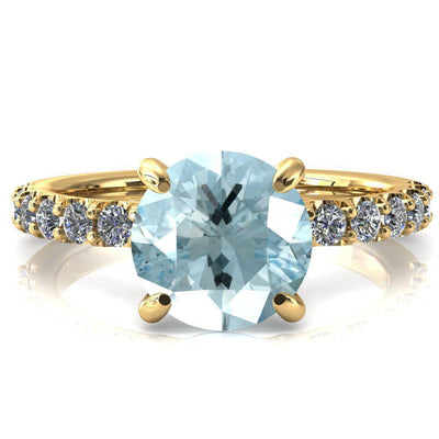 Alessi Round Aqua Blue Spinel 4 Claw Prong 3/4 Micro Pave Engagement Ring-FIRE & BRILLIANCE