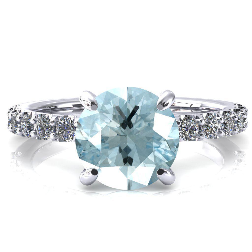 Alessi Round Aqua Blue Spinel 4 Claw Prong 3/4 Micro Pave Engagement Ring-FIRE & BRILLIANCE