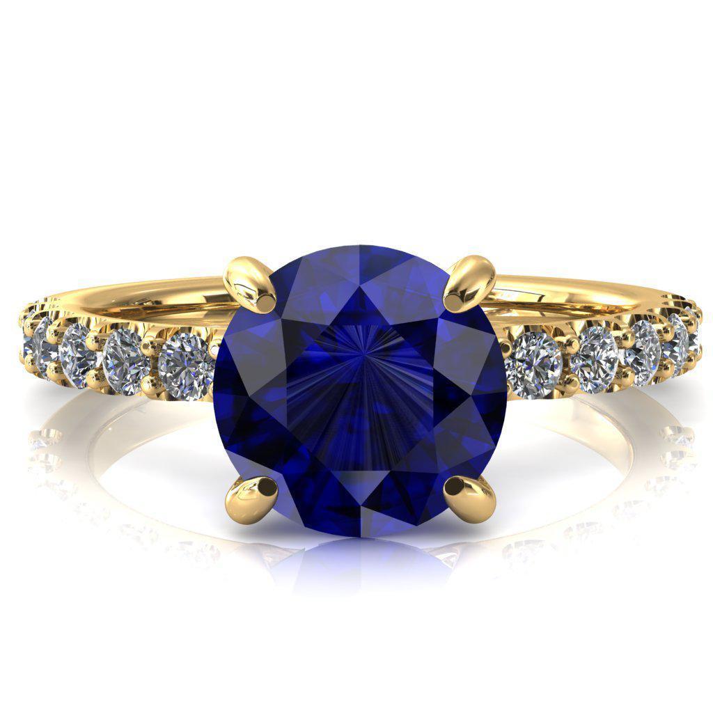 Alessi Round Blue Sapphire 4 Claw Prong 3/4 Micro Pave Engagement Ring-FIRE & BRILLIANCE