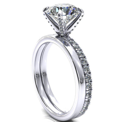 Alessi Round Moissanite 4 Claw Prong 3/4 Micro Pave Engagement Ring-FIRE & BRILLIANCE