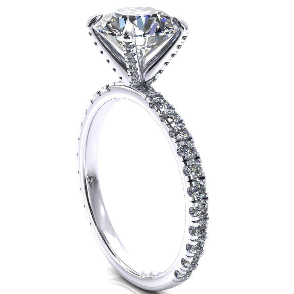 Alessi Round Moissanite 4 Claw Prong 3/4 Micro Pave Engagement Ring-FIRE & BRILLIANCE