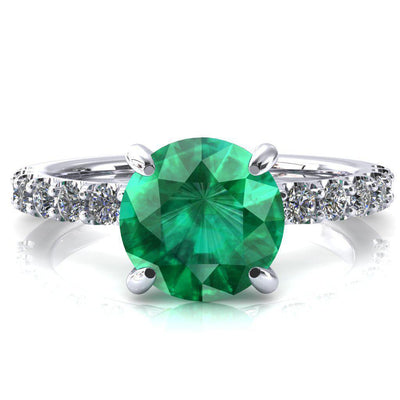 Alessi Round Emerald 4 Claw Prong 3/4 Micro Pave Engagement Ring-FIRE & BRILLIANCE
