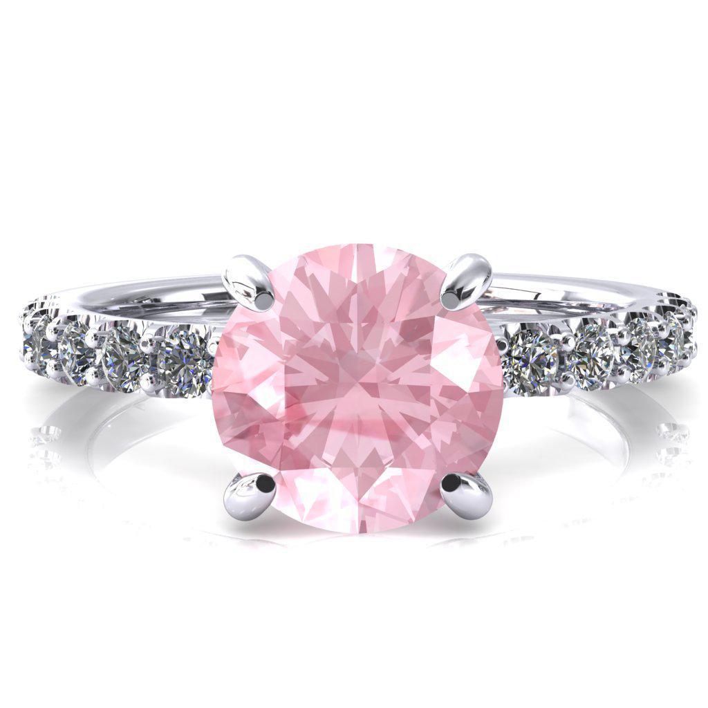 Alessi Round Pink Sapphire 4 Claw Prong 3/4 Micro Pave Engagement Ring-FIRE & BRILLIANCE