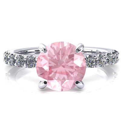 Alessi Round Pink Sapphire 4 Claw Prong 3/4 Micro Pave Engagement Ring-FIRE & BRILLIANCE
