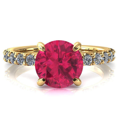 Alessi Round Ruby 4 Claw Prong 3/4 Micro Pave Engagement Ring-FIRE & BRILLIANCE