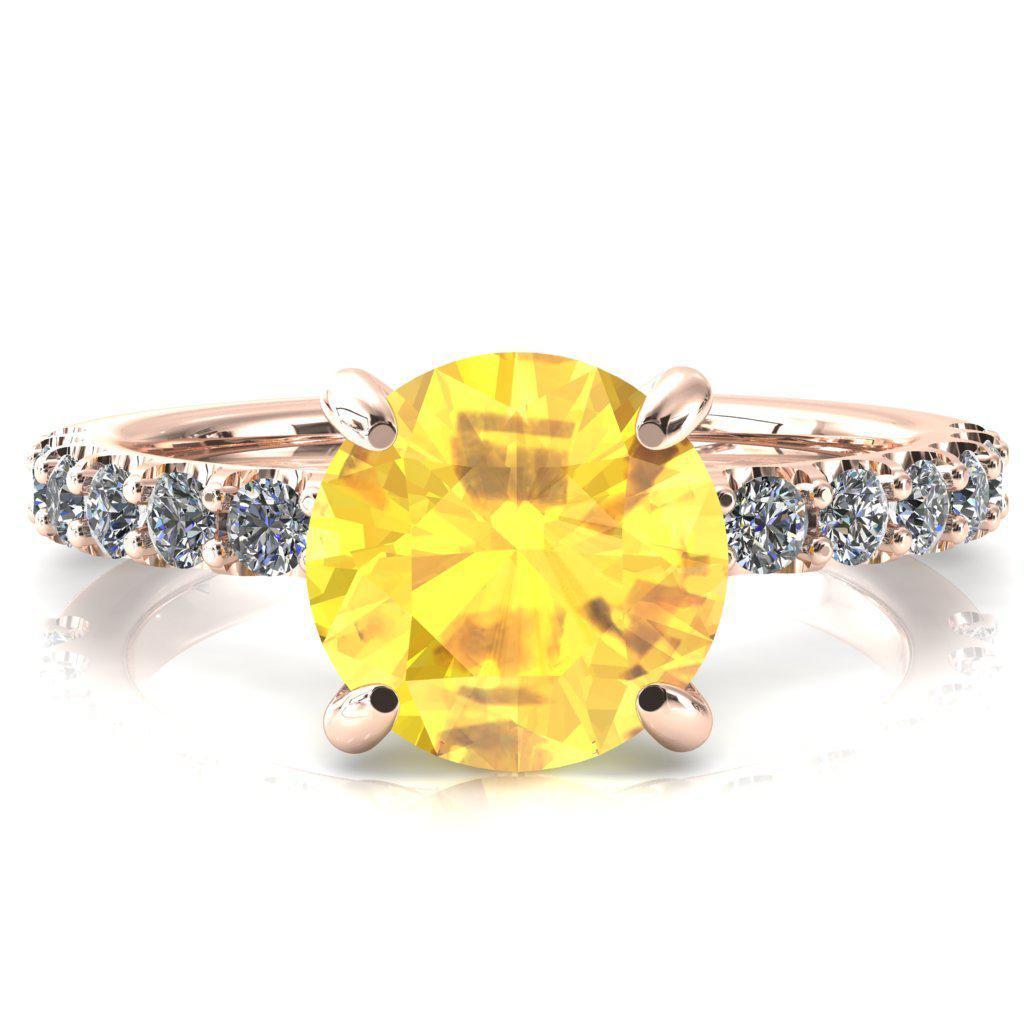 Alessi Round Yellow Sapphire 4 Claw Prong 3/4 Micro Pave Engagement Ring-FIRE & BRILLIANCE