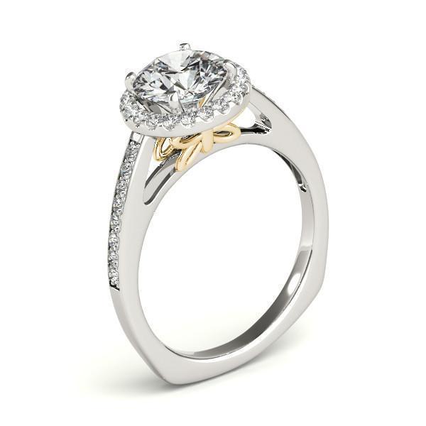 Alexis Round Moissanite Cathedral Two Tone Channel Shank Halo Engagement Ring-Custom-Made Jewelry-Fire & Brilliance ®