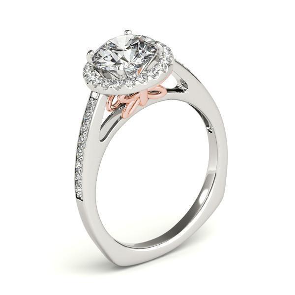 14K White Gold Scalloped Cathedral Halo Diamond Engagement Ring