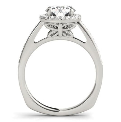 Alexis Round Moissanite Cathedral Two Tone Channel Shank Halo Engagement Ring-Custom-Made Jewelry-Fire & Brilliance ®