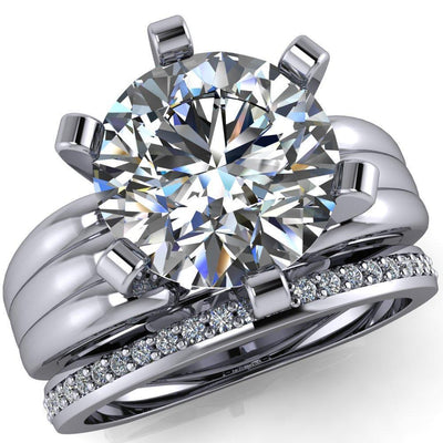 Ali Round Moissanite Thick Band 6 Prong Cathedral Ring-Custom-Made Jewelry-Fire & Brilliance ®