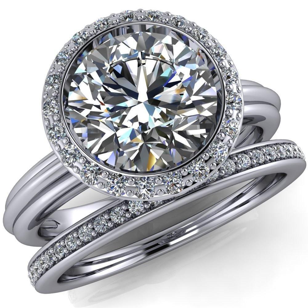 Alyssa Round Moissanite Halo Floral Filigree Bezel Ring-Custom-Made Jewelry-Fire & Brilliance ®