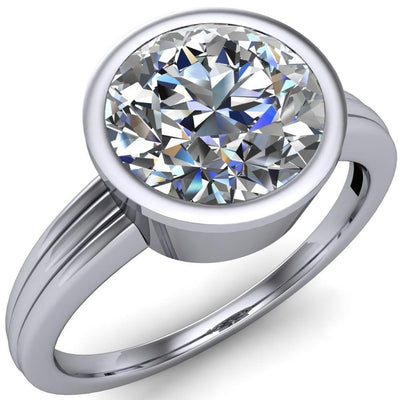 Amari Round Moissanite Bezel Set Edge Design Shank Ring-Custom-Made Jewelry-Fire & Brilliance ®