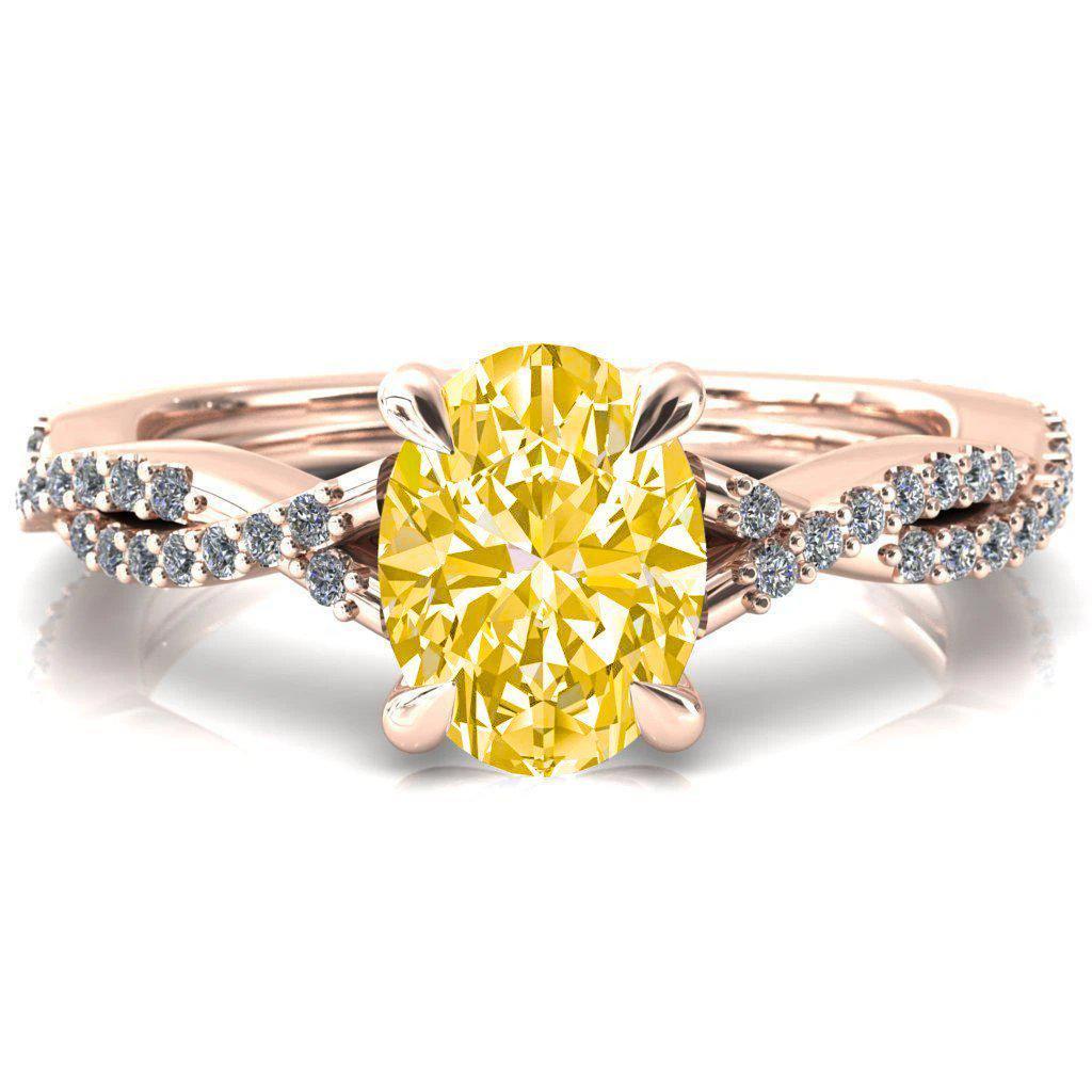 Amberley Oval Canary Yellow 4 Claw Prong 1/2 Infinity Diamond Accent Ring Engagement Ring-FIRE & BRILLIANCE