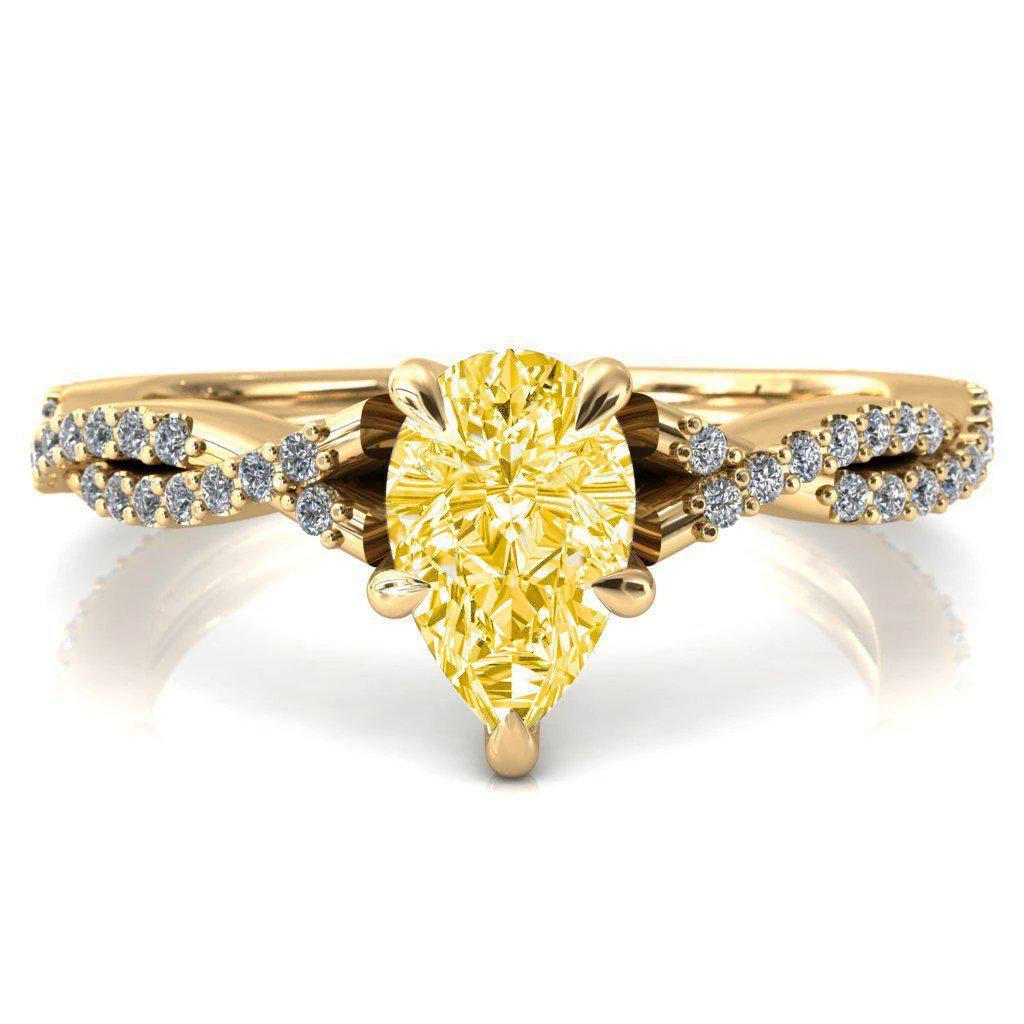 Amberley Pear Canary Yellow 5 Claw Prong 1/2 Infinity Diamond Accent Ring Engagement Ring-FIRE & BRILLIANCE