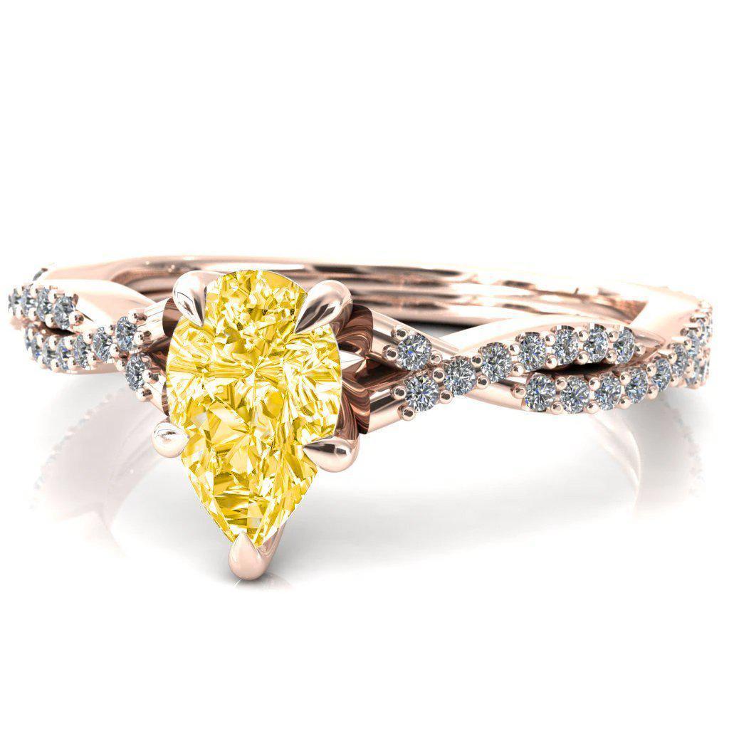 Amberley Pear Canary Yellow 5 Claw Prong 1/2 Infinity Diamond Accent Ring Engagement Ring-FIRE & BRILLIANCE