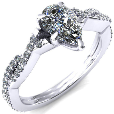 Amberley Pear Moissanite 5 Claw Prong 1/2 Infinity Diamond Accent Ring Engagement Ring-FIRE & BRILLIANCE