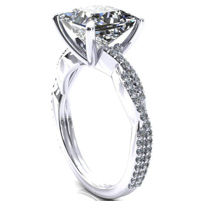 Amberley Princess/Square Moissanite 4 Claw Prong 1/2 Infinity Diamond Accent Ring Engagement Ring-FIRE & BRILLIANCE