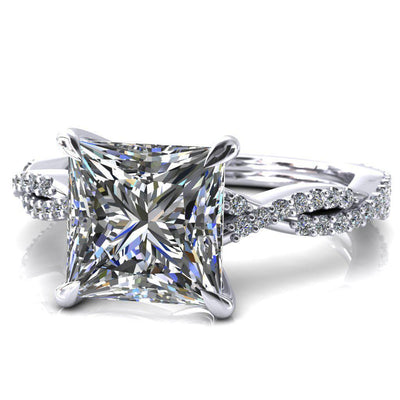 Amberley Princess/Square Moissanite 4 Claw Prong 1/2 Infinity Diamond Accent Ring Engagement Ring-FIRE & BRILLIANCE