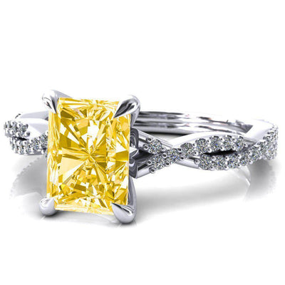 Amberley Radiant Canary Yellow 4 Claw Prong 1/2 Infinity Diamond Accent Ring Engagement Ring-FIRE & BRILLIANCE