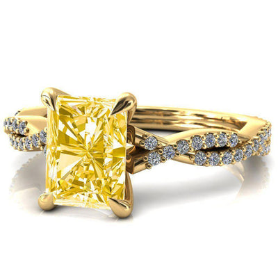 Amberley Radiant Canary Yellow 4 Claw Prong 1/2 Infinity Diamond Accent Ring Engagement Ring-FIRE & BRILLIANCE