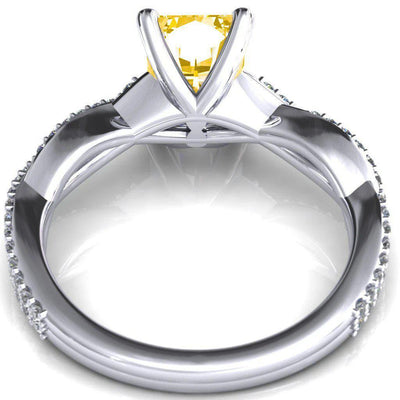 Amberley Radiant Canary Yellow 4 Claw Prong 1/2 Infinity Diamond Accent Ring Engagement Ring-FIRE & BRILLIANCE