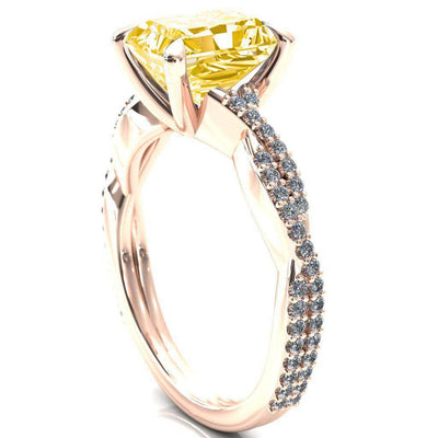 Amberley Radiant Canary Yellow 4 Claw Prong 1/2 Infinity Diamond Accent Ring Engagement Ring-FIRE & BRILLIANCE