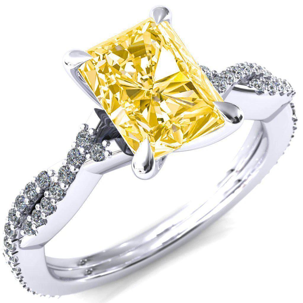 Amberley Radiant Canary Yellow 4 Claw Prong 1/2 Infinity Diamond Accent Ring Engagement Ring-FIRE & BRILLIANCE