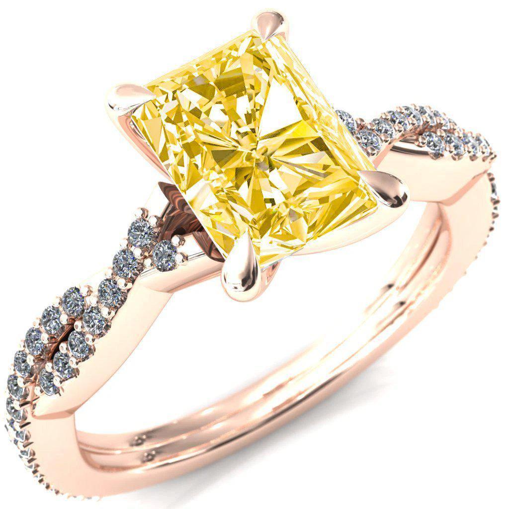 Amberley Radiant Canary Yellow 4 Claw Prong 1/2 Infinity Diamond Accent Ring Engagement Ring-FIRE & BRILLIANCE