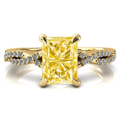 Amberley Radiant Canary Yellow 4 Claw Prong 1/2 Infinity Diamond Accent Ring Engagement Ring-FIRE & BRILLIANCE