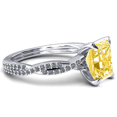 Amberley Radiant Canary Yellow 4 Claw Prong 1/2 Infinity Diamond Accent Ring Engagement Ring-FIRE & BRILLIANCE