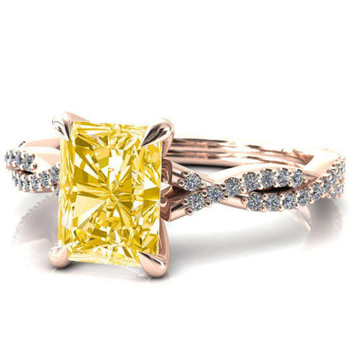 Amberley Radiant Canary Yellow 4 Claw Prong 1/2 Infinity Diamond Accent Ring Engagement Ring-FIRE & BRILLIANCE