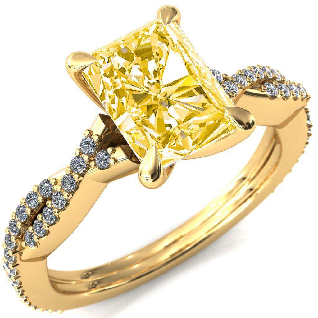 Amberley Radiant Canary Yellow 4 Claw Prong 1/2 Infinity Diamond Accent Ring Engagement Ring-FIRE & BRILLIANCE