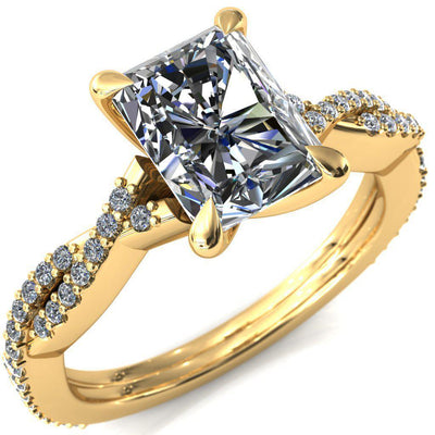 Amberley Radiant Moissanite 4 Claw Prong 1/2 Infinity Diamond Accent Ring Engagement Ring-FIRE & BRILLIANCE