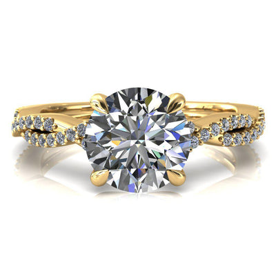 Amberley Round Moissanite 4 Claw Prong 1/2 Infinity Diamond Accent Ring Engagement Ring-FIRE & BRILLIANCE