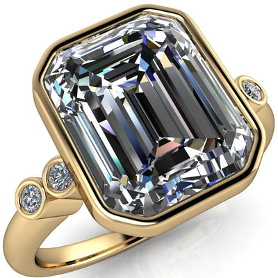 Amelie Emerald Moissanite Full Bezel Engagement Ring-Custom-Made Jewelry-Fire & Brilliance ®