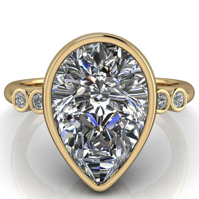 Amelie Pear Moissanite Full Bezel Engagement Ring-Custom-Made Jewelry-Fire & Brilliance ®