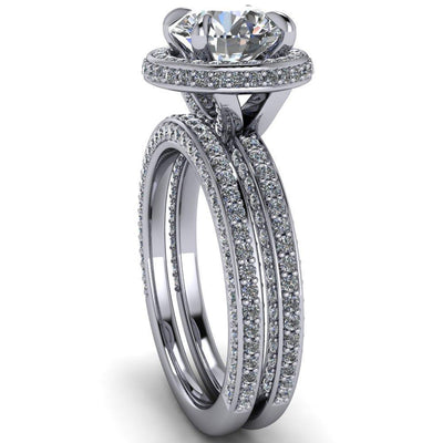 Amira Round Moissanite 4 Prong Side Accent Halo Ring-Custom-Made Jewelry-Fire & Brilliance ®