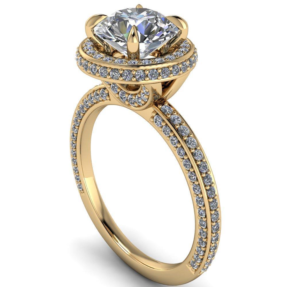 Amira Round Moissanite 4 Prong Side Accent Halo Ring-Custom-Made Jewelry-Fire & Brilliance ®