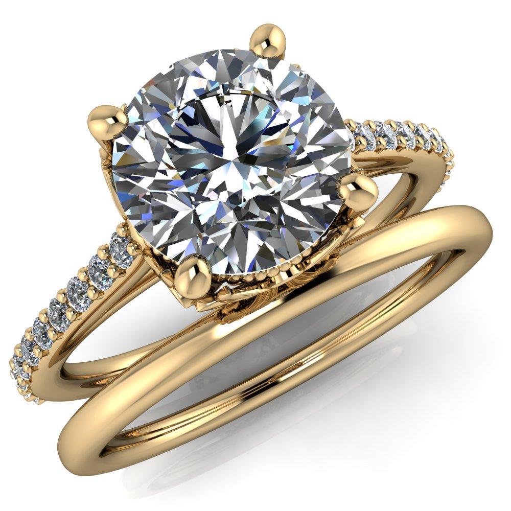 Amos Round Moissanite Filigree Basket Design and Diamond Cathedral Setting Ring-Custom-Made Jewelry-Fire & Brilliance ®