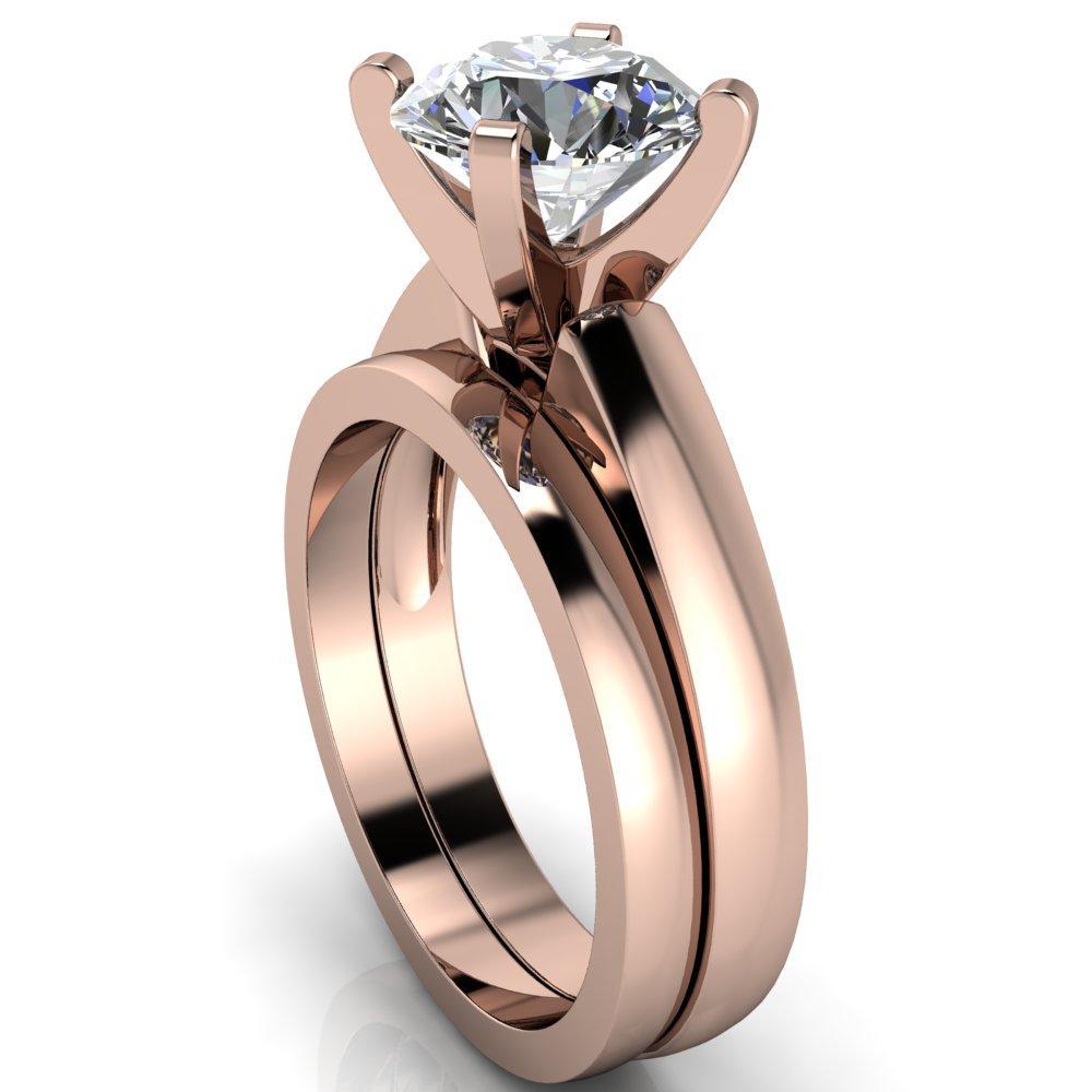 Aaliyah Round Moissanite High Shoulders Flat Edge Solitaire Ring-Custom-Made Jewelry-Fire & Brilliance ®