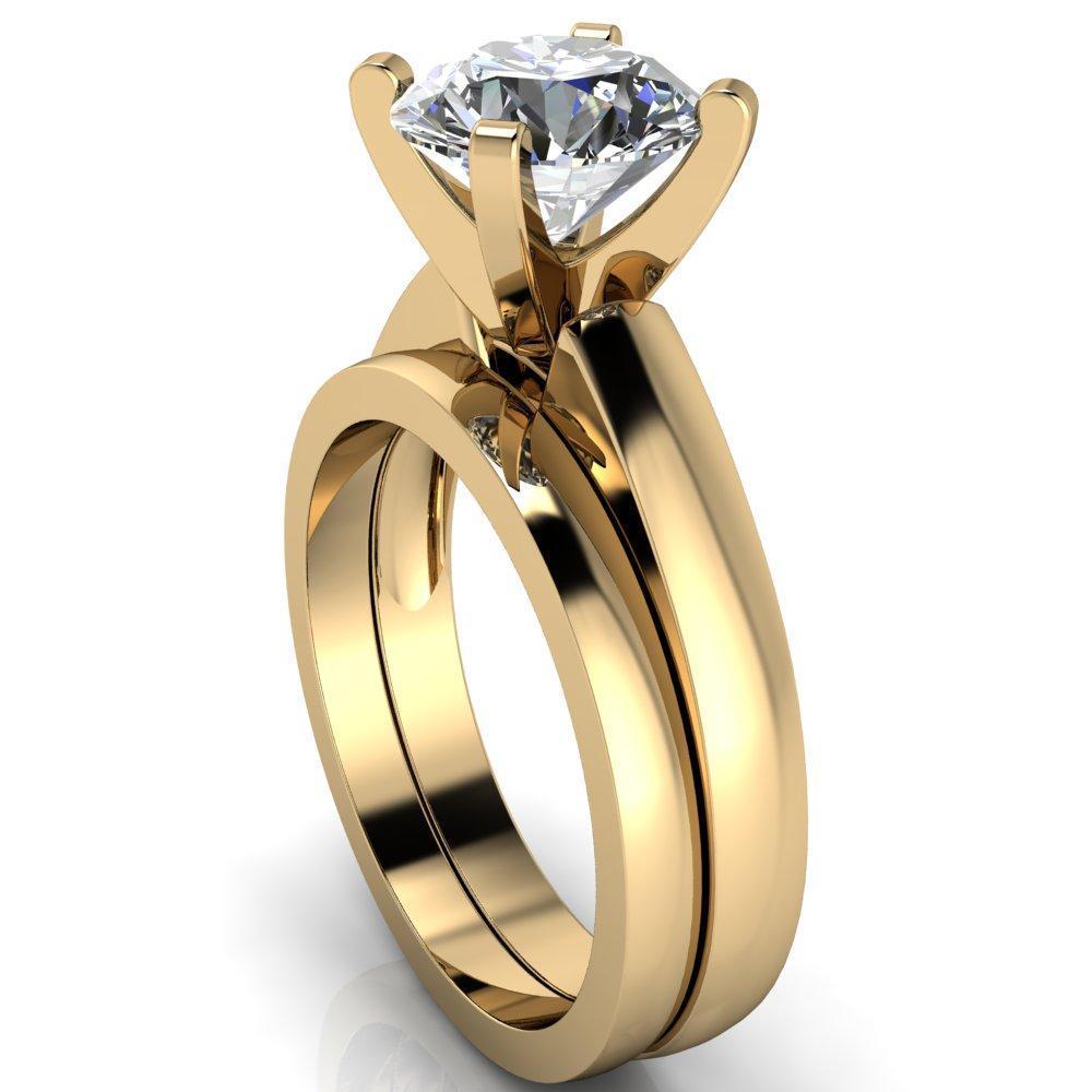 Aaliyah Round Moissanite High Shoulders Flat Edge Solitaire Ring-Custom-Made Jewelry-Fire & Brilliance ®